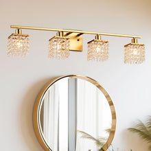 Load image into Gallery viewer, 4 Light Bathroom Light, Modern Vanity Lights With Crystal Shade, Vintage Light Fixture Bathroom Over Mirror Wall Lights For Kitchen Dinning Room Bedroom Hallway (Does Not Include Light Bulbs) - Gold
