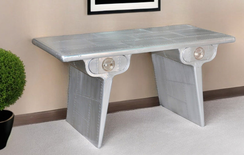 Aluminum Writing Desk With Two Drawers - Silver