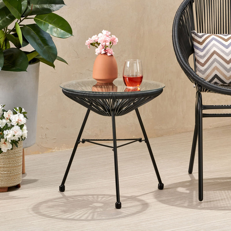Nusa - Side Table With Tempered Glass Top - Black