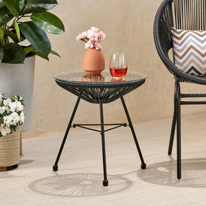 Nusa - Modern Rattan Side Table With Tempered Glass Top
