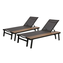 Load image into Gallery viewer, Waterloo - Chaise Lounge With Attached Wood Side Table (Set of 2) Adjustable Eucalyptus Wood And - Gray / Black
