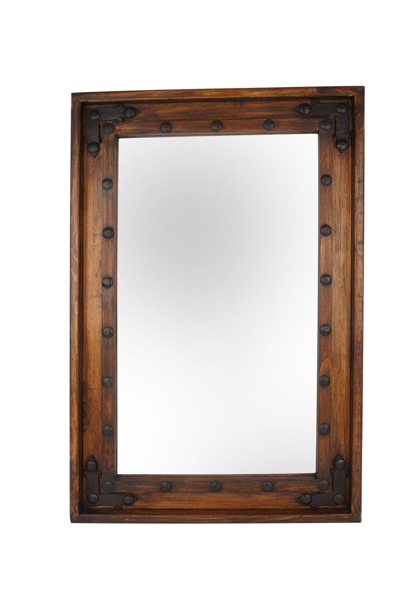 Solid Wood Rustic Framed Accent Mirror - Brown / Rust