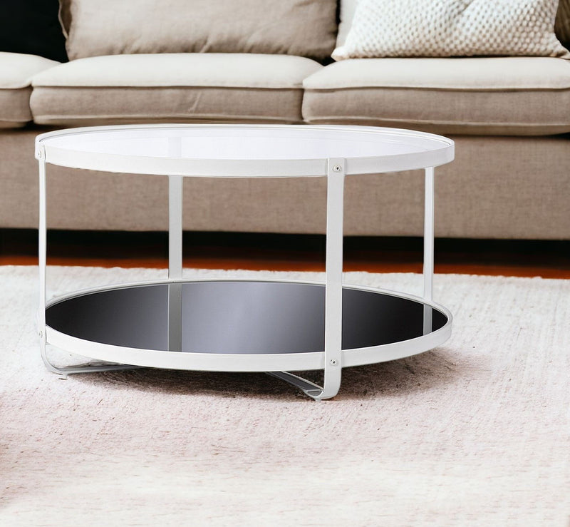 Glass Metal Two Tier Round Coffee Table - White