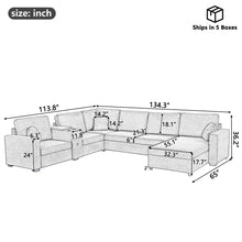 Load image into Gallery viewer, Modular 5 Seat U-Shape Sectional Sofa With Chaise Lounge, Built In Cup Holders And Storage Drawer
