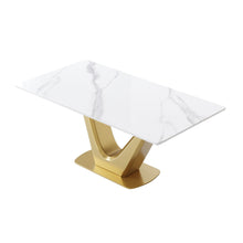 Load image into Gallery viewer, 63&quot; Modern Artificial Stone Panel V-Shaped Metal Legs, Can Accommodate 6-8 People
