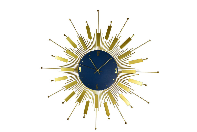 Silent Analog Sunburst Wall Clock - Gold / Blue