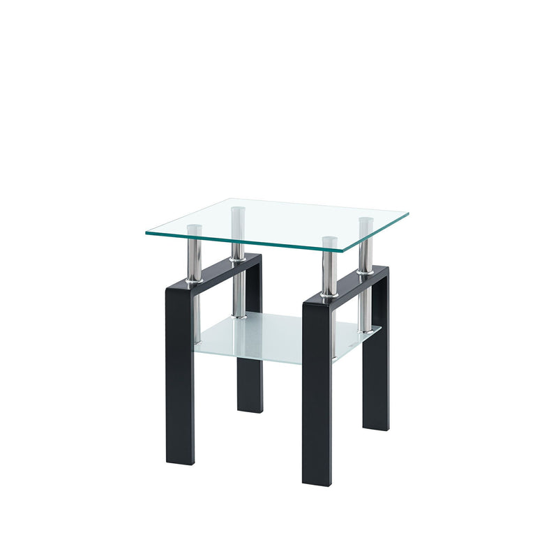 Glass And Metal Square End Tables With Shelf (Set of 2) - Clear / Black