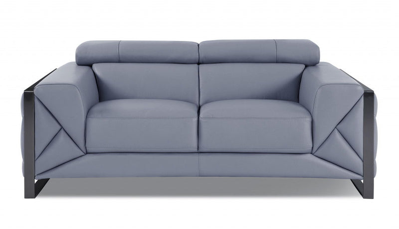 Italian Leather Loveseat - Light Blue / Black