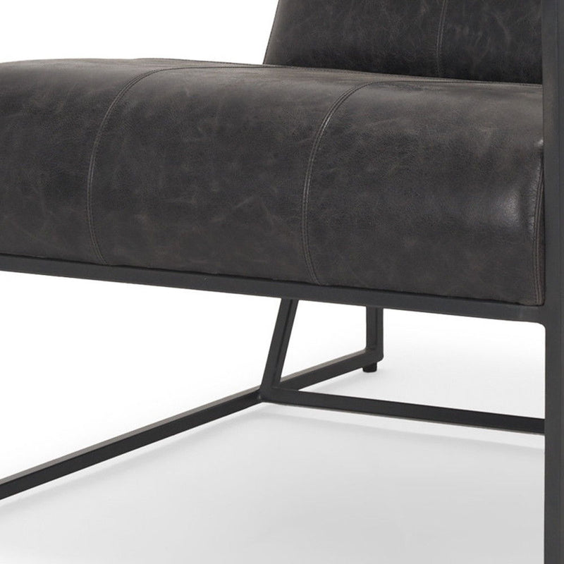 Genuine Leather Metal Lounge Chair - Black