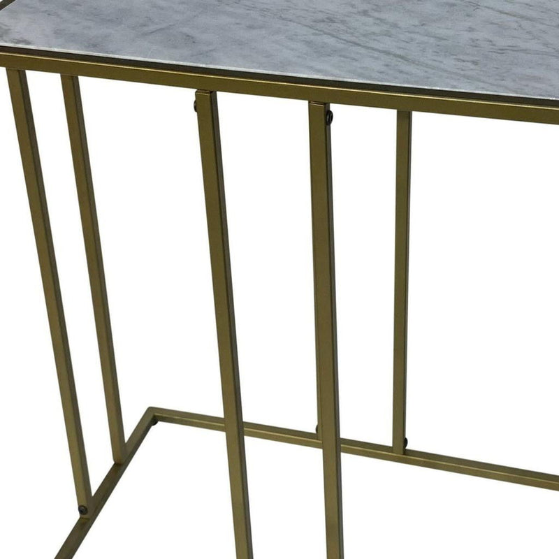 26" Marble And Iron Frame End Table - Antiqued Gold