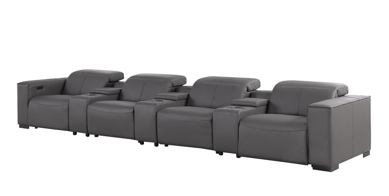 Top Grain Leather Reclining Metal USB Sofa (720320) - Dark Gray
