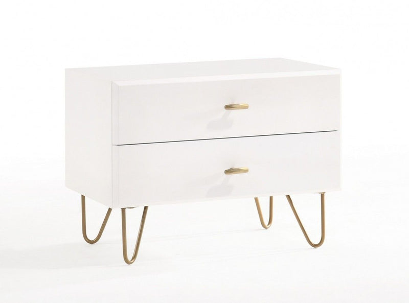 Contemporary Nightstand With Two Drawers - White And Gold