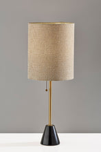 Load image into Gallery viewer, Marble And Metal Table Lamp With Beige Drum Shade - Black And Gold
