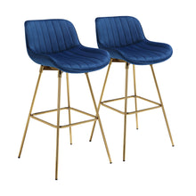 Load image into Gallery viewer, Velvet And Metal Swivel Low Back Bar Height Bar Chairs (Set of 2) - Blue And Gold
