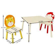 Load image into Gallery viewer, Kids Table And 2 Chairs Set, 3 Pieces Toddler Table And Chair Set, Wooden Activity Play Table Set (Lion&amp;Monkey) - Natural
