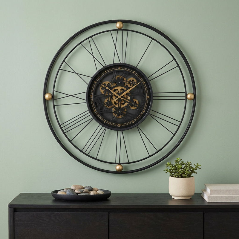 Circle Analog Exposed Gear Wall Clock (485988) - Black / Gold