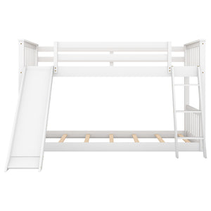 Twin over Twin Bunk Bed with Convertible Slide and Ladder, White