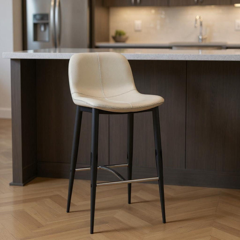 Faux Leather Metal Low Back Counter Height Bar Chair - Sand / Black
