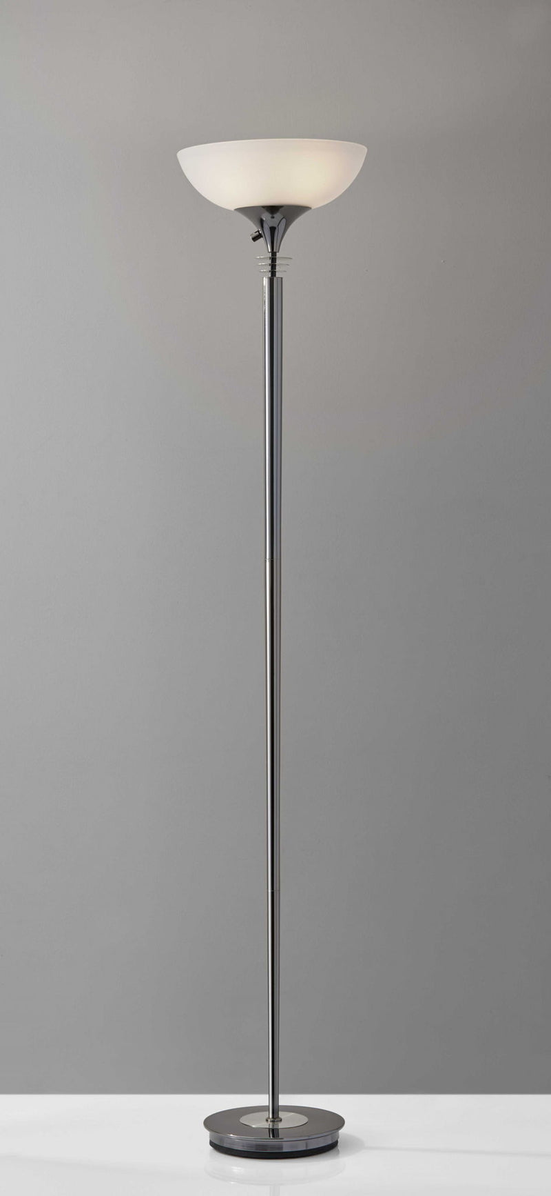 Modern Nickel Thick Pole Torchiere Floor Lamp - Black / White