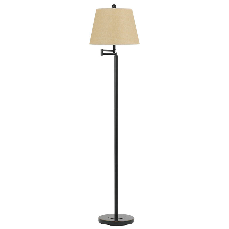 Swing Arm Floor Lamp With White Square Shade - Bronze