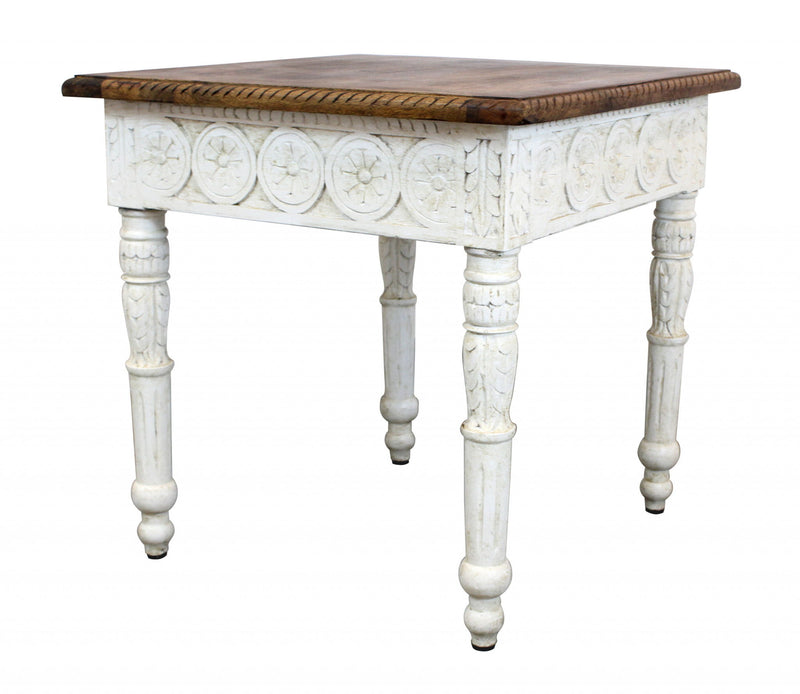 Solid Wood Square End Table - Ivory And Brown