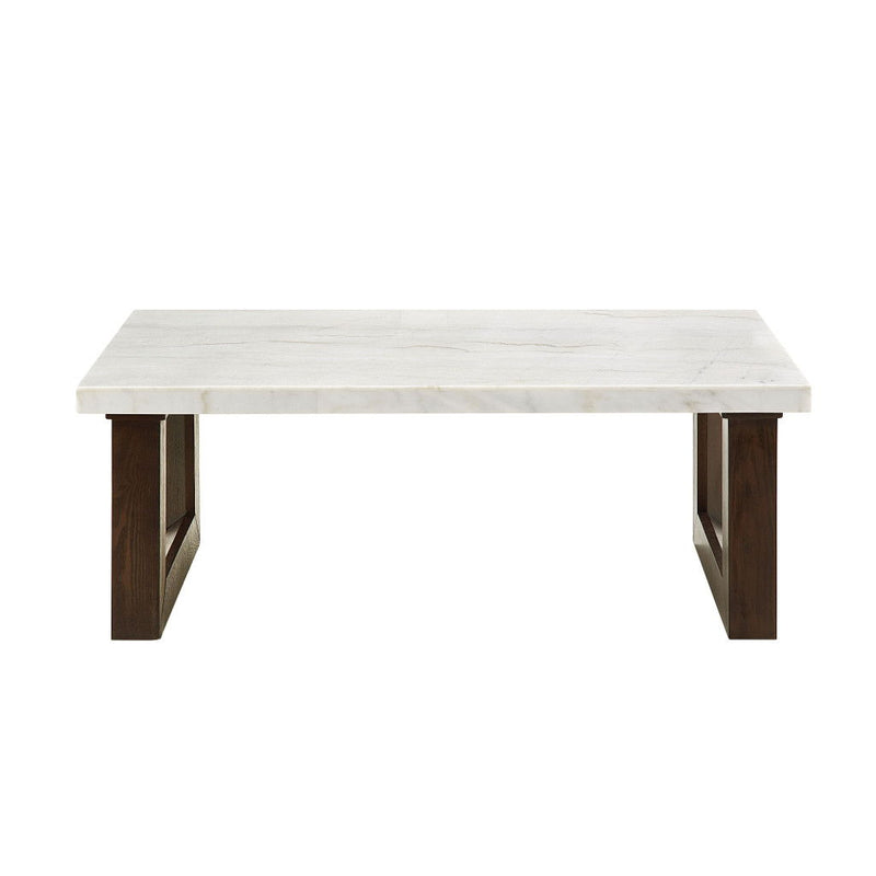 Genuine Marble Wood Sled Coffee Table - White / Espresso