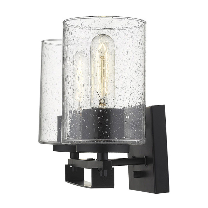 Metal And Textured Glass Two Light Wall Sconce - Black