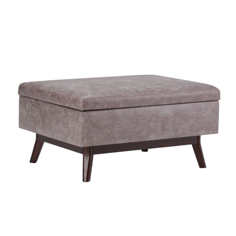 34" Leather Cocktail Ottoman With Storage - Gray / Brown
