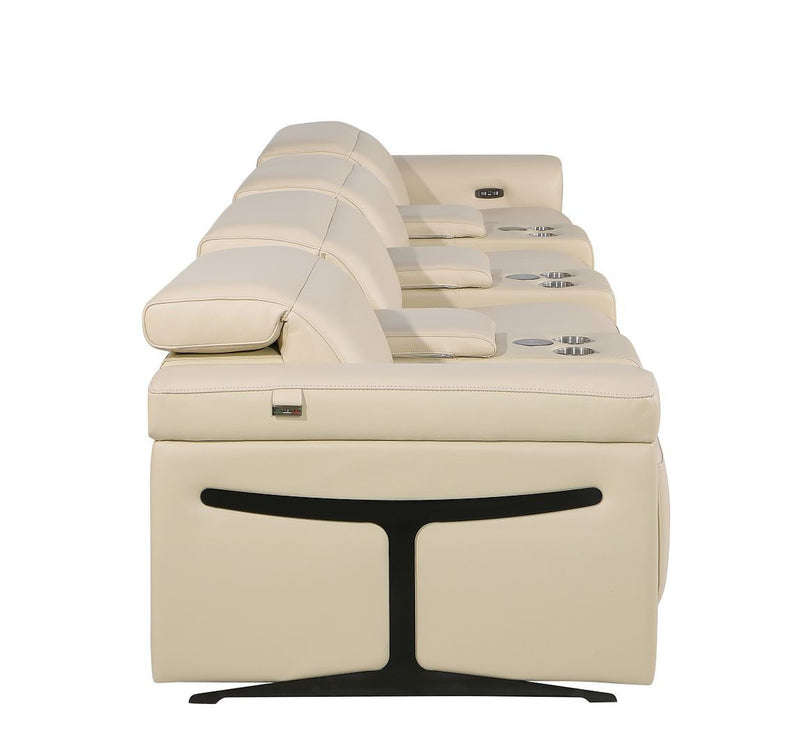 Italian Leather Reclining USB Sofa And Storage (720371) - Beige