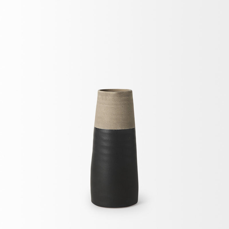 Block Cylinder Jug Vase - Black / Natural