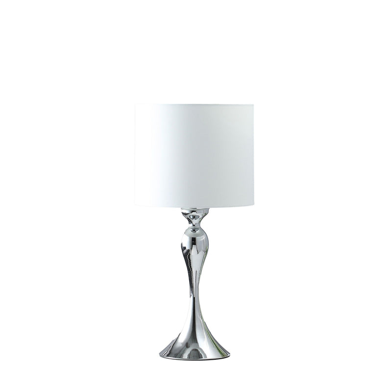 Sleek Table Lamp With Off-White Drum Shade - Silver