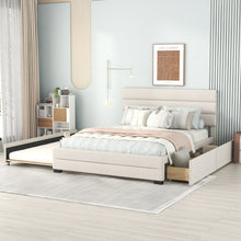 Load image into Gallery viewer, Queen Platform Bed With Twin Trundle And 2 Storage Drawers - Beige
