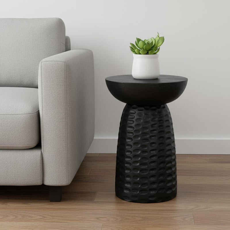 Solid Wood Round End Table - Black