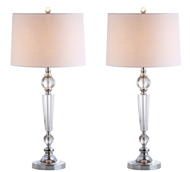 Table Lamps With Drum Shades (Set of 2) - Clear / Silver / White