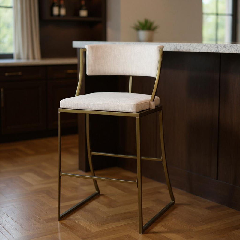 Steel Low Back Bar Height Bar Chair - Beige And Antiqued Brass