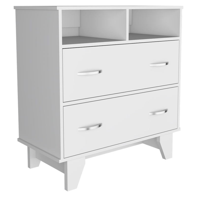 Two Drawer Dresser With Open Shelving - White
