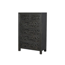 Load image into Gallery viewer, 35" Carved Floral Solid Wood Six Drawer Dresser - Black
