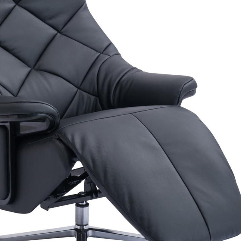 Tufted Genuine Leather Power Swivel Recliner (730545) - Black