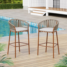 Load image into Gallery viewer, Lodi - Outdoor Matal Rope Barstool, Teak / Beige (Set of 2) - Teak / Beige
