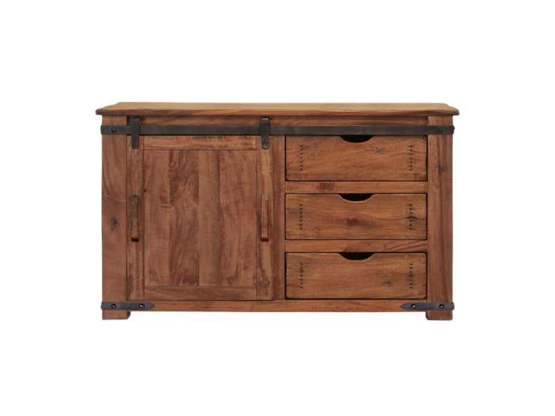 Solid Wood, Enclosed Storage Distressed TV Stand - Brown