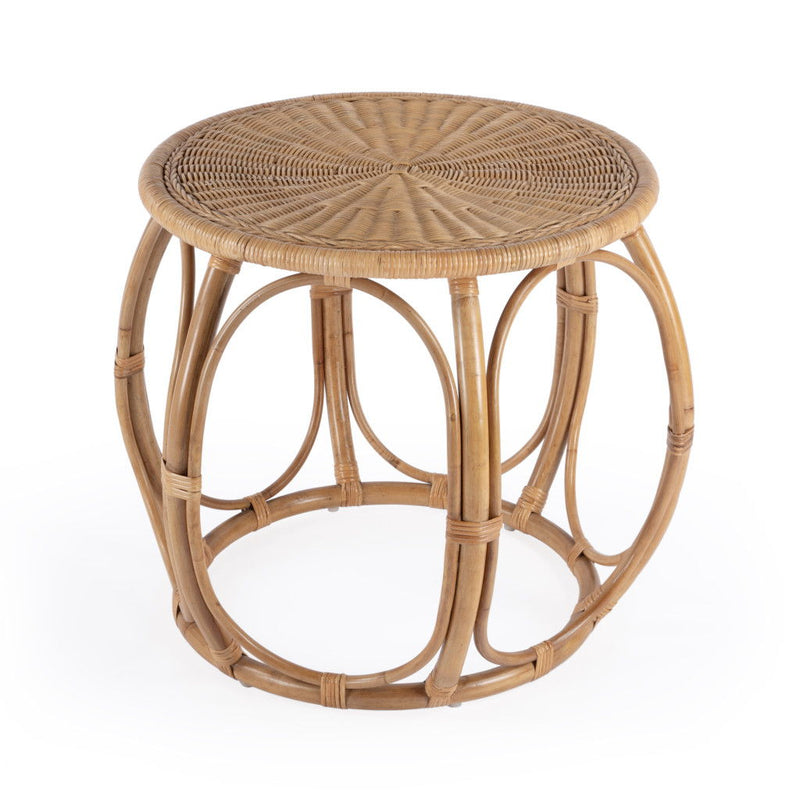 24" Rattan Round Drum End Table - Natural