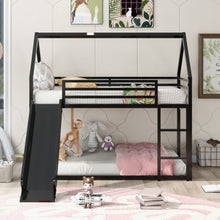 Load image into Gallery viewer, Twin over Twin House Bunk Bed with Ladder and Slide,Black
