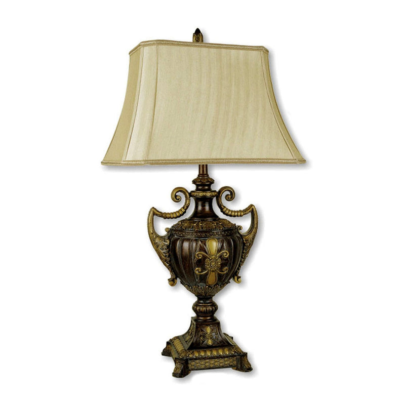 Vintage Ornamental Table Lamp With Shade - Beige