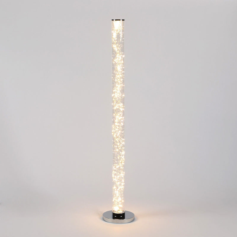 Steel LED Column Floor Lamp With Clear Drum Shade - White