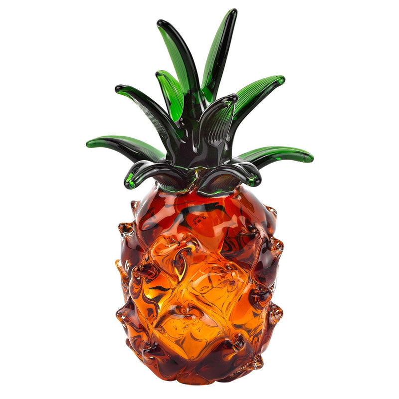 Mouth Blown Art Pineapple Sculpture - Amber / Green