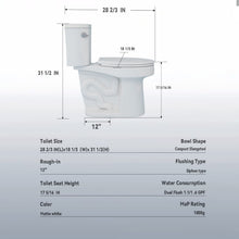 Load image into Gallery viewer, Gloss 2 Piece Toilet With 1.28 Gpf Tornado Flush, Rimless Bowl, Soft Closing Seat - Gloss White
