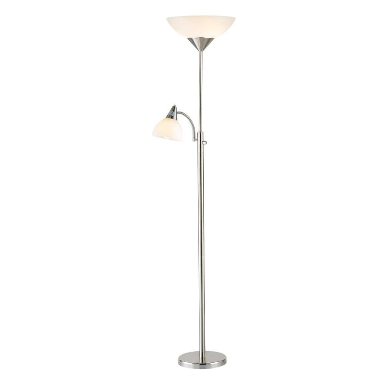 Two Light Torchiere Floor Lamp With Acrylic Bowl Shades - Silver / White