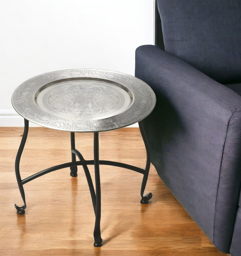 Aluminum Round End Table - Black And Silver