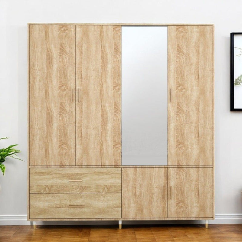 71" Wood Mirro Four Door Two Drawer Combo Dresser - Natural
