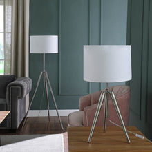 Load image into Gallery viewer, Metal Adjustable Tripod Table Lamp With White Round Shade - Silver
